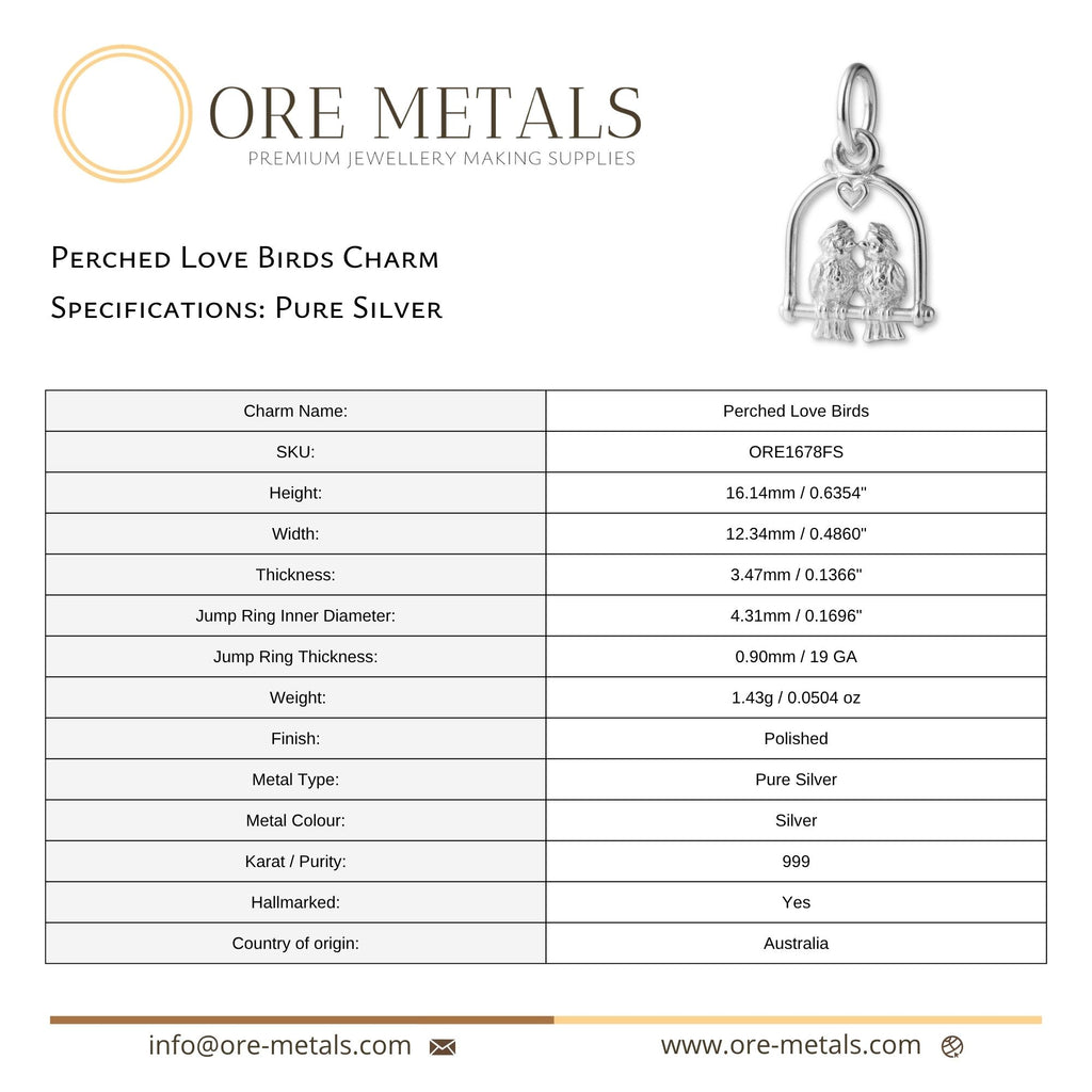 999 Pure Silver - Perched Love Birds Charm