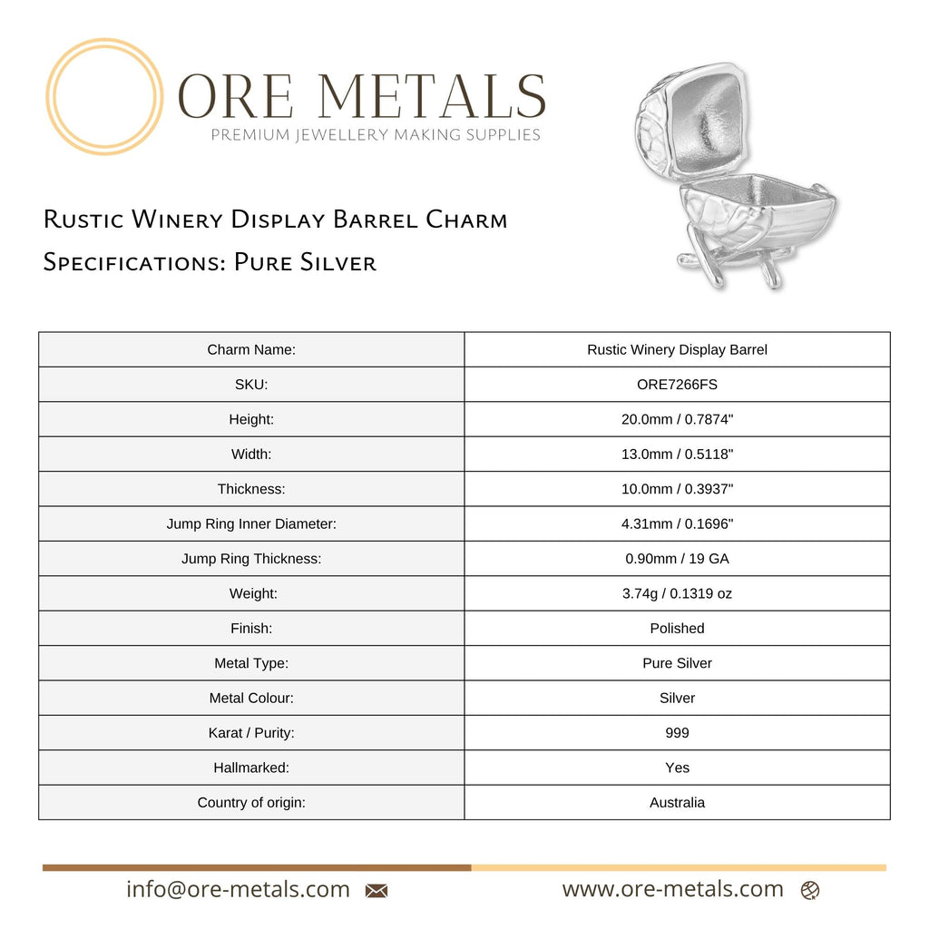 999 Pure Silver - Rustic Winery Display Barrel Charm