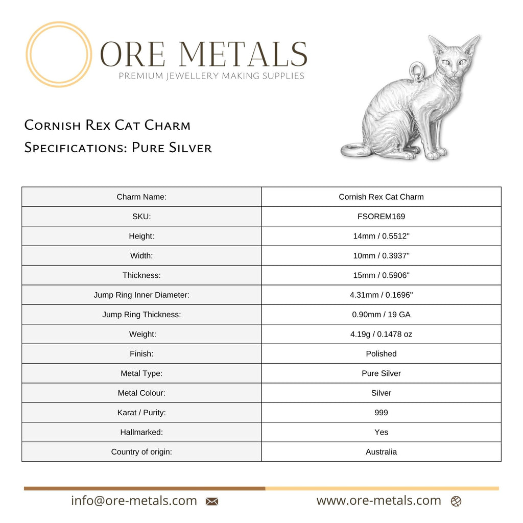 999 Pure Silver - Cornish Rex Cat Charm