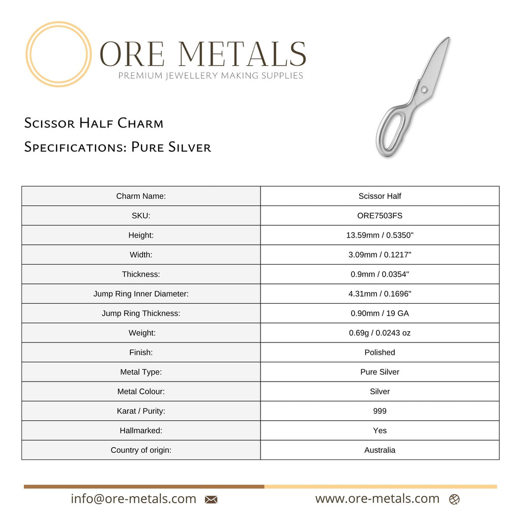 999 Pure Silver - Scissor Half Charm