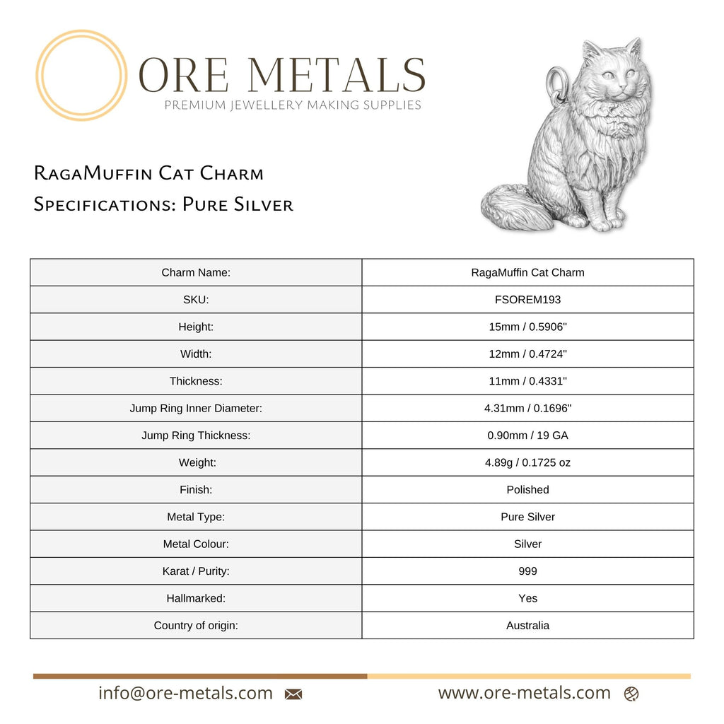 999 Pure Silver - Ragamuffin Cat Charm