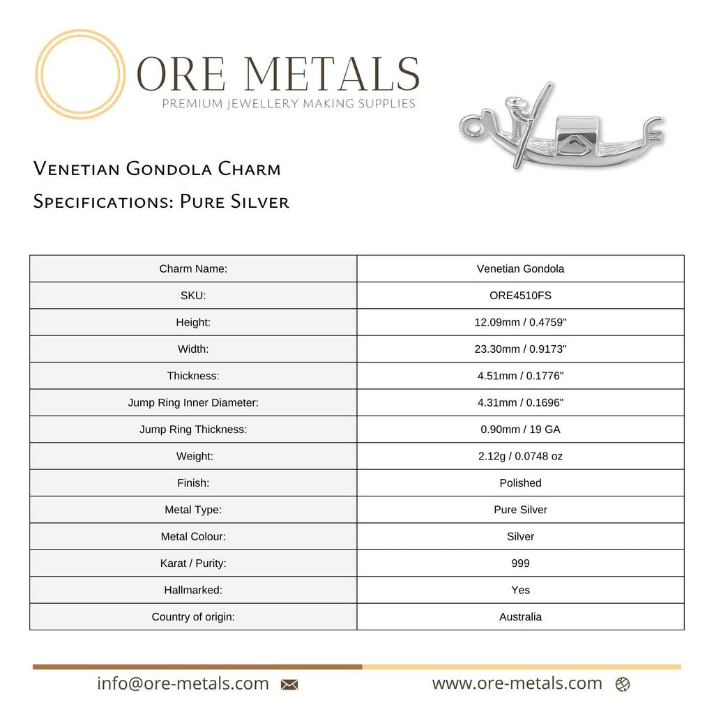 999 Pure Silver - Venetian Gondola Charm
