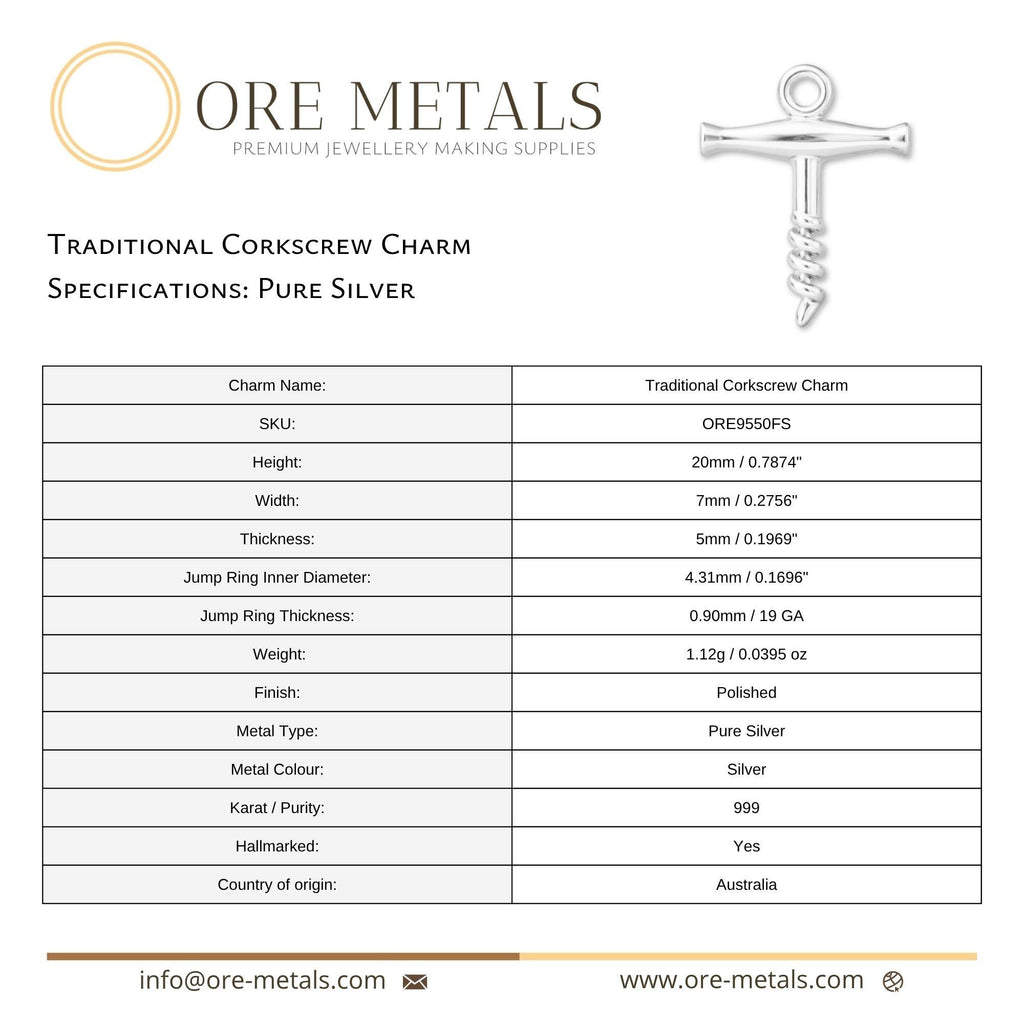 999 Pure Silver - Traditional Corkscrew Charm