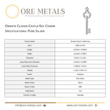 999 Pure Silver - Ornate Clover Castle Key Charm