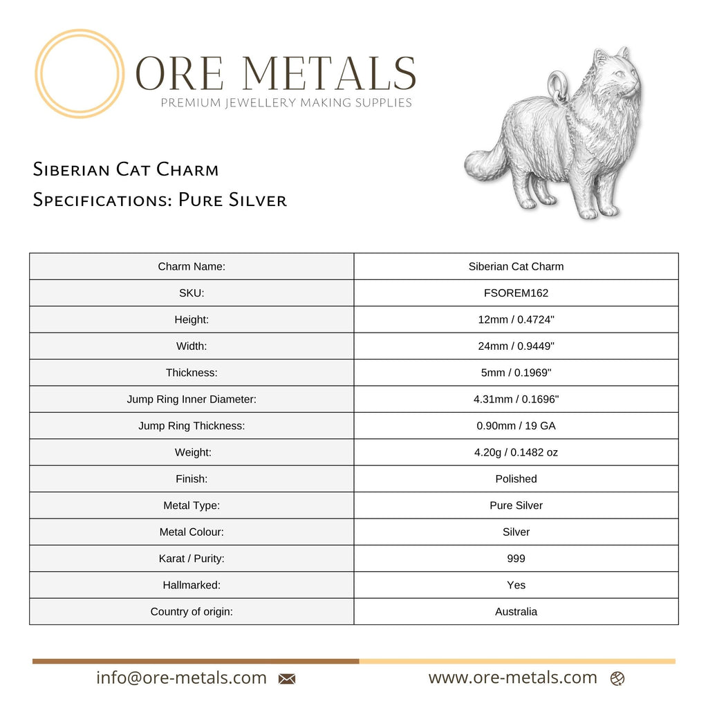 999 Pure Silver - Siberian Cat Charm