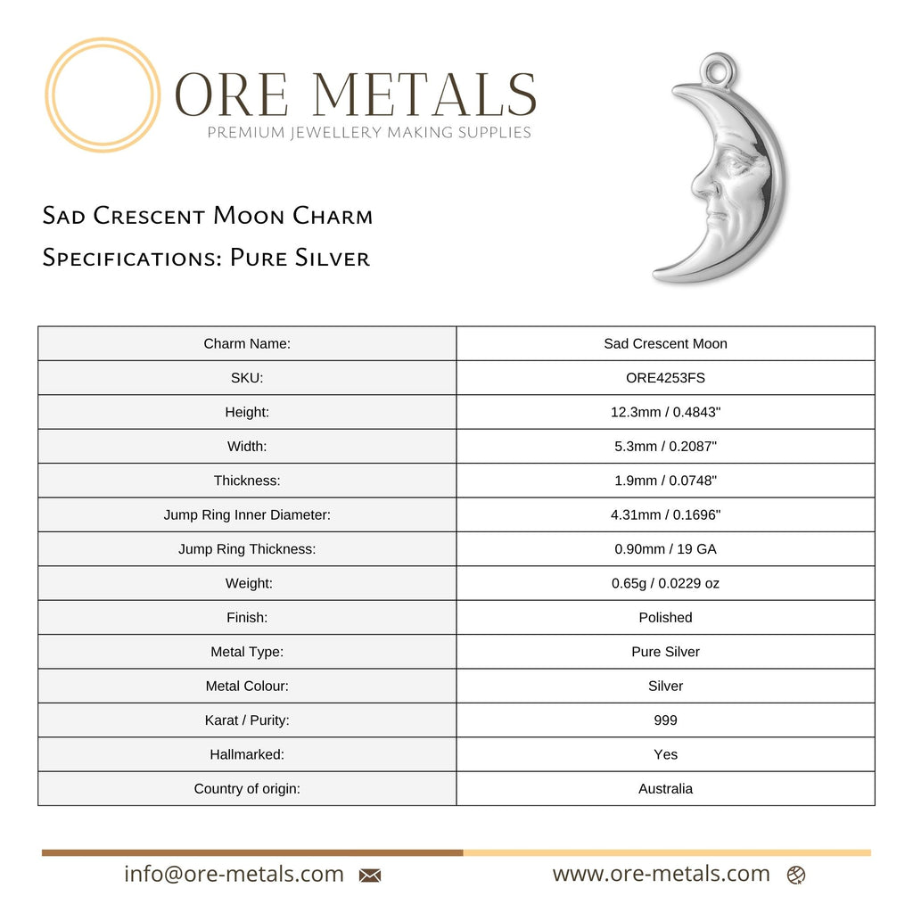 999 Pure Silver - Sad Crescent Moon Charm