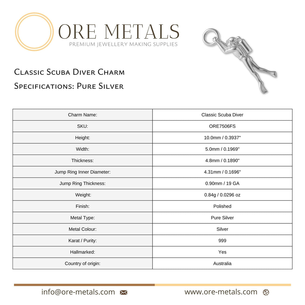 999 Pure Silver - Classic Scuba Diver Charm