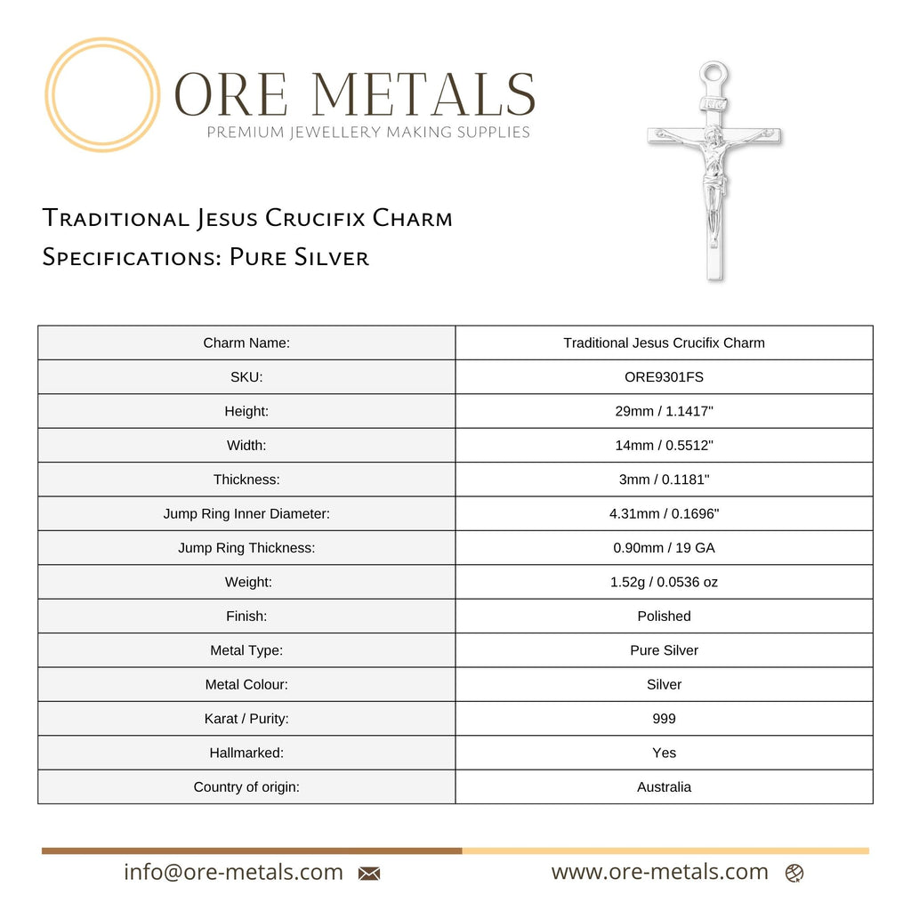 999 Pure Silver - Traditional Jesus Crucifix Charm