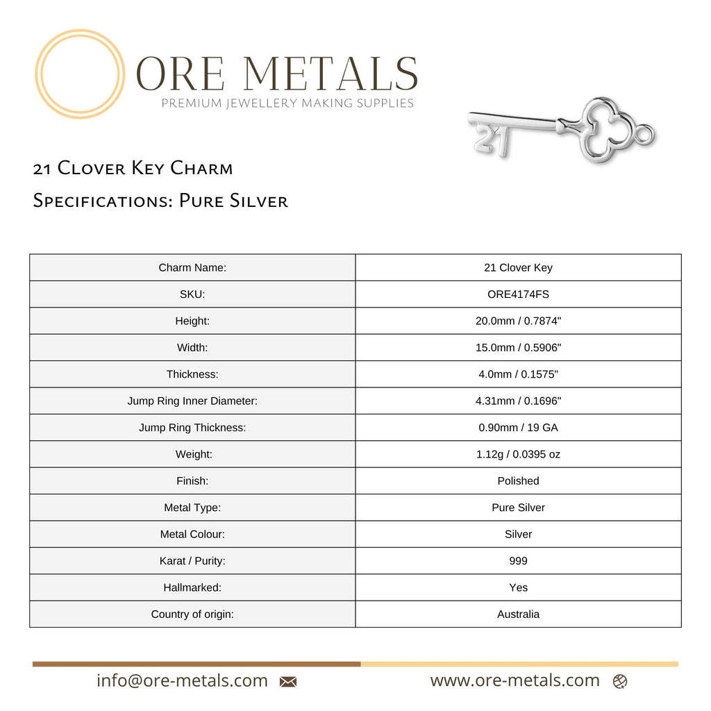 999 Pure Silver - 21 Clover Key Charm