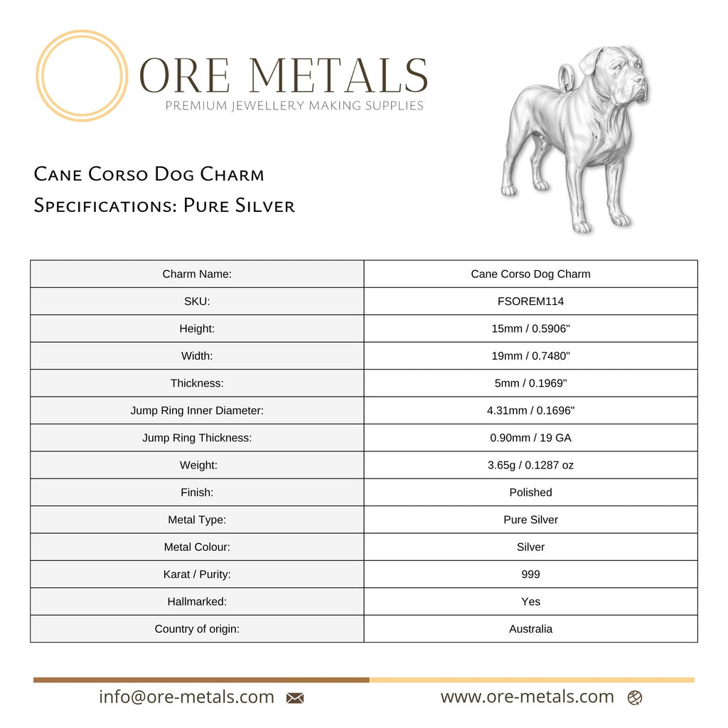 999 Pure Silver - Cane Corso Dog Charm