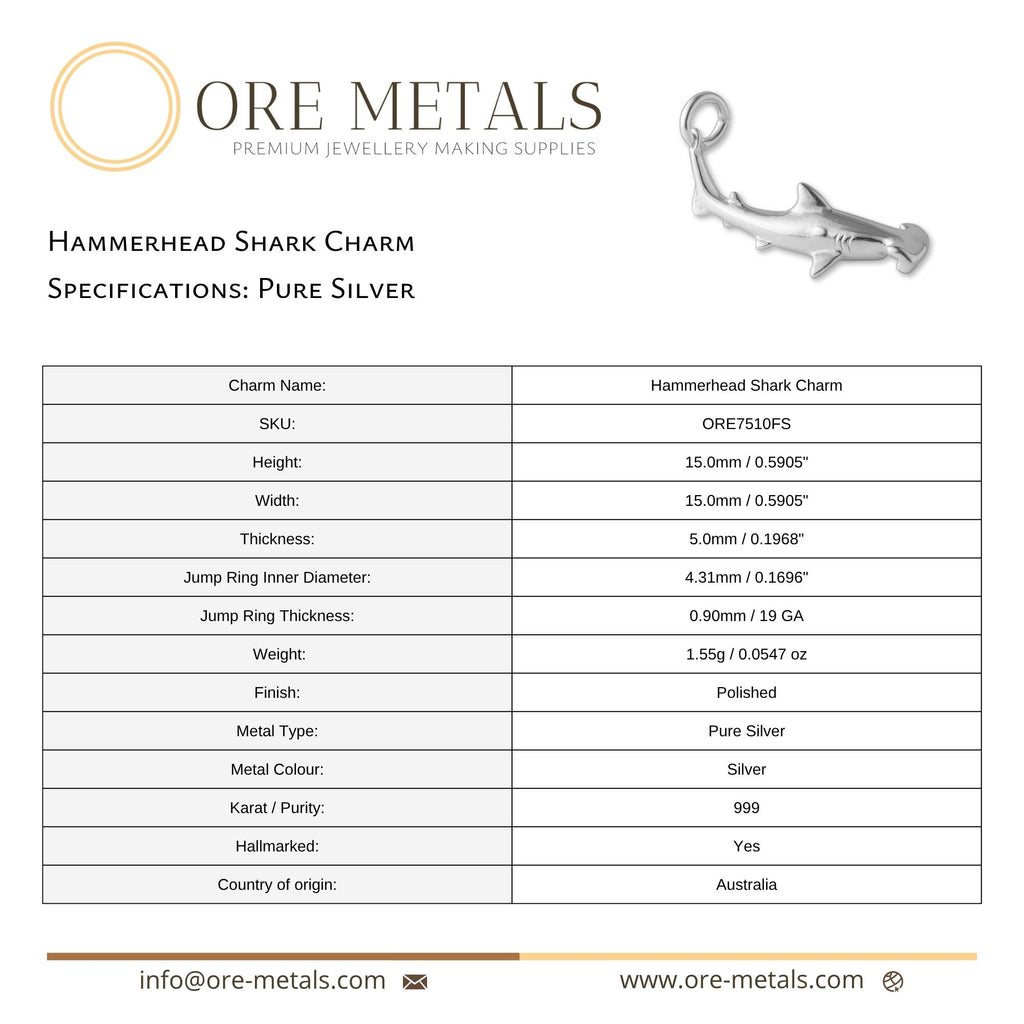 999 Pure Silver - Hammerhead Shark Charm