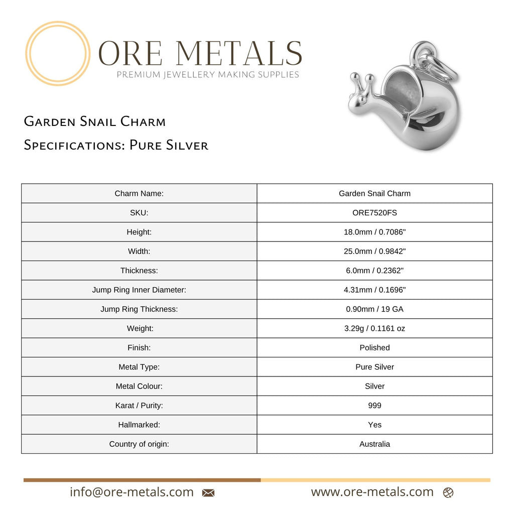 999 Pure Silver - Garden Snail Charm