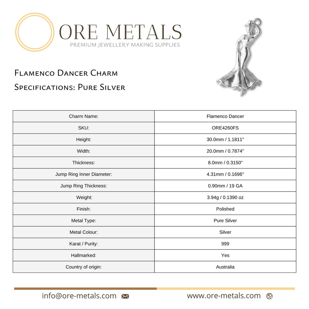 999 Pure Silver - Flamenco Dancer Charm