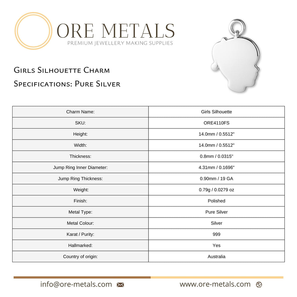 999 Pure Silver - Girls Silhouette Charm