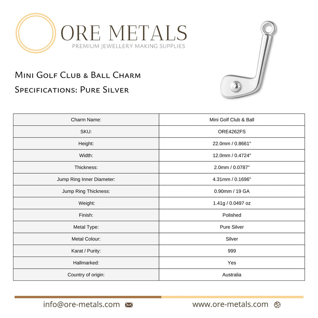 999 Pure Silver - Mini Golf Club & Ball Charm