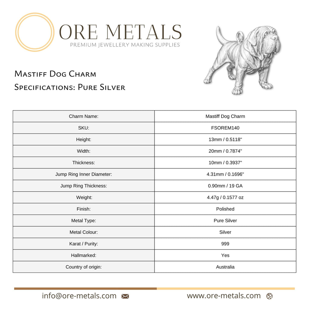 999 Pure Silver - Mastiff Dog Charm