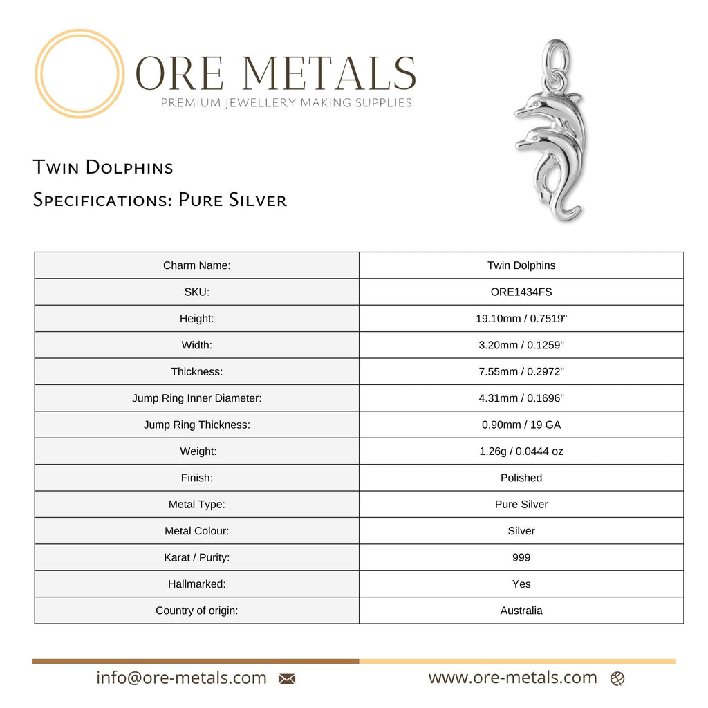 999 Pure Silver - Twin Dolphins Charm