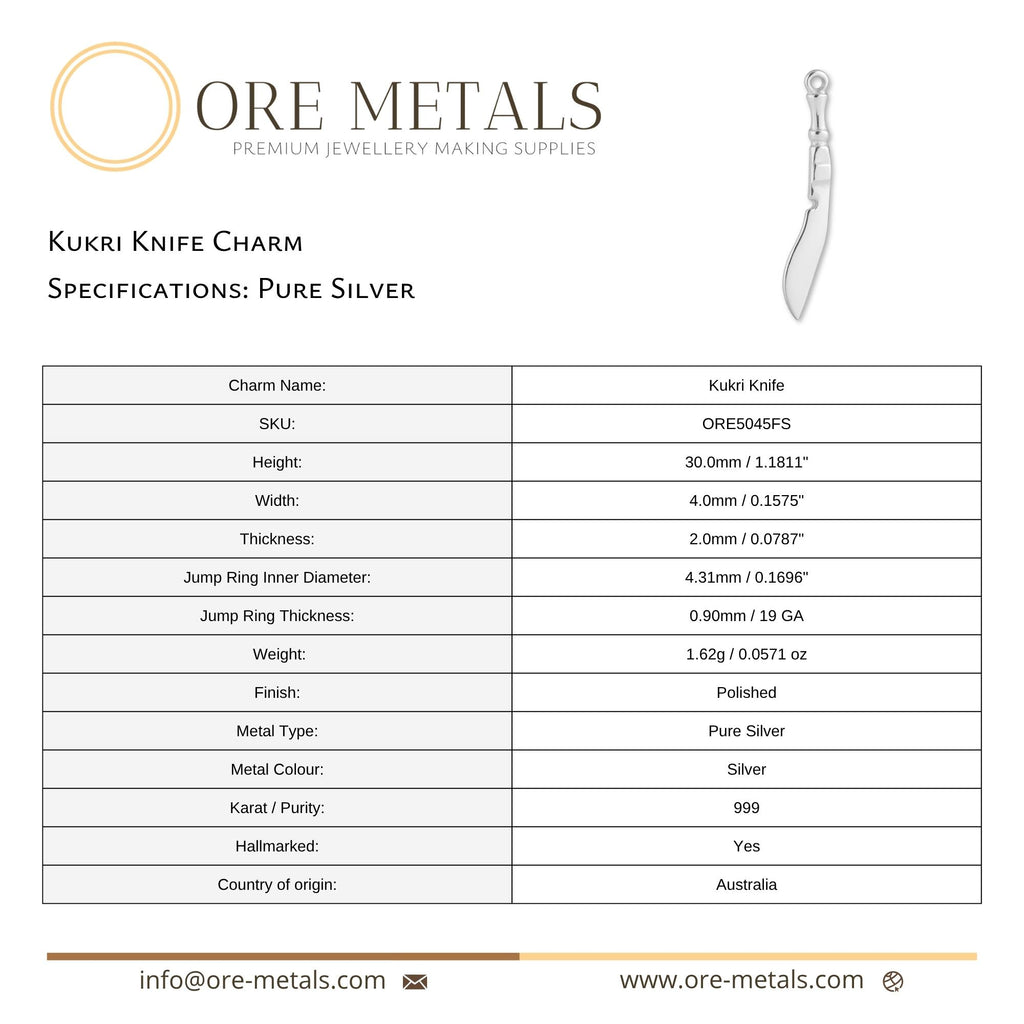 999 Pure Silver - Kukri Knife Charm