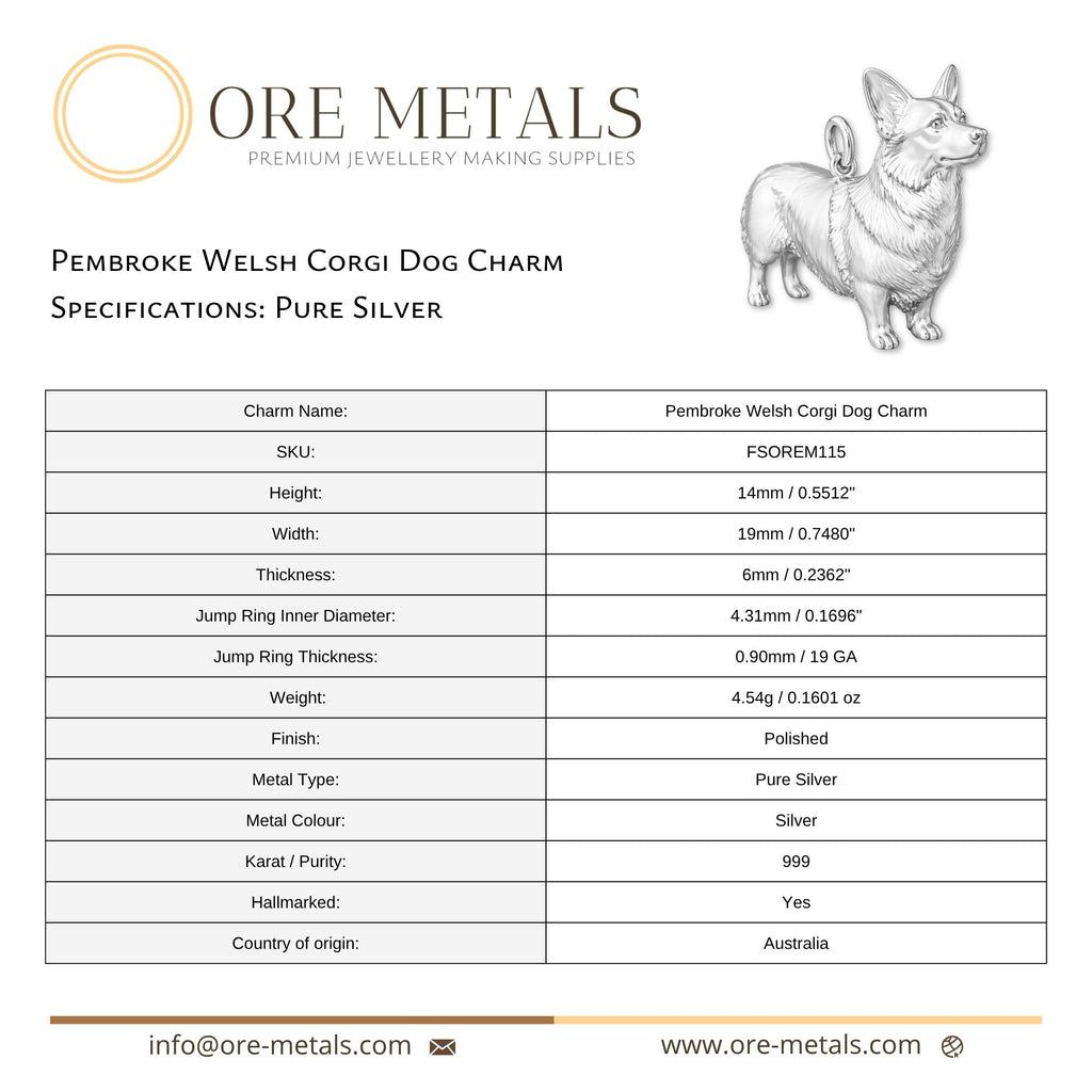 999 Pure Silver - Pembroke Welsh Corgi Dog Charm