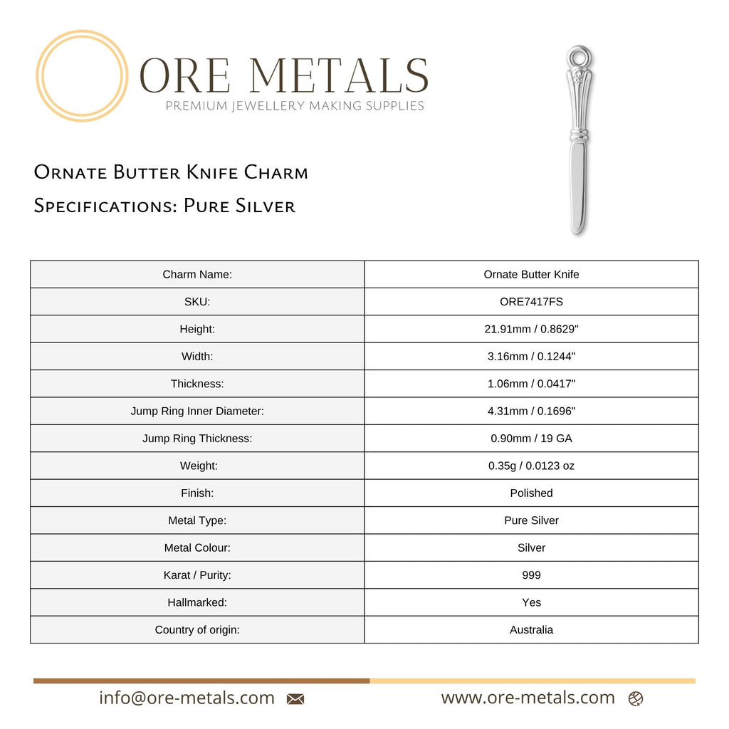 999 Pure Silver - Ornate Butter Knife Charm