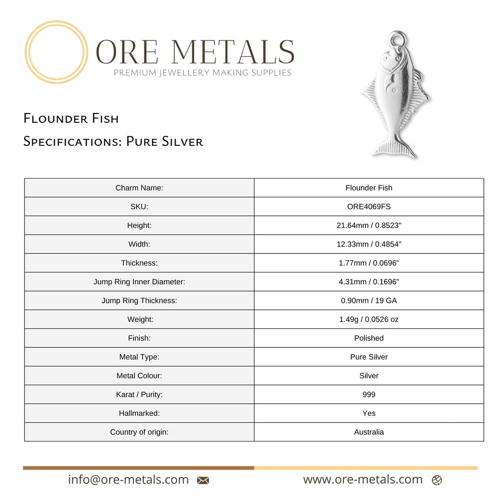 999 Pure Silver - Flounder Fish Charm