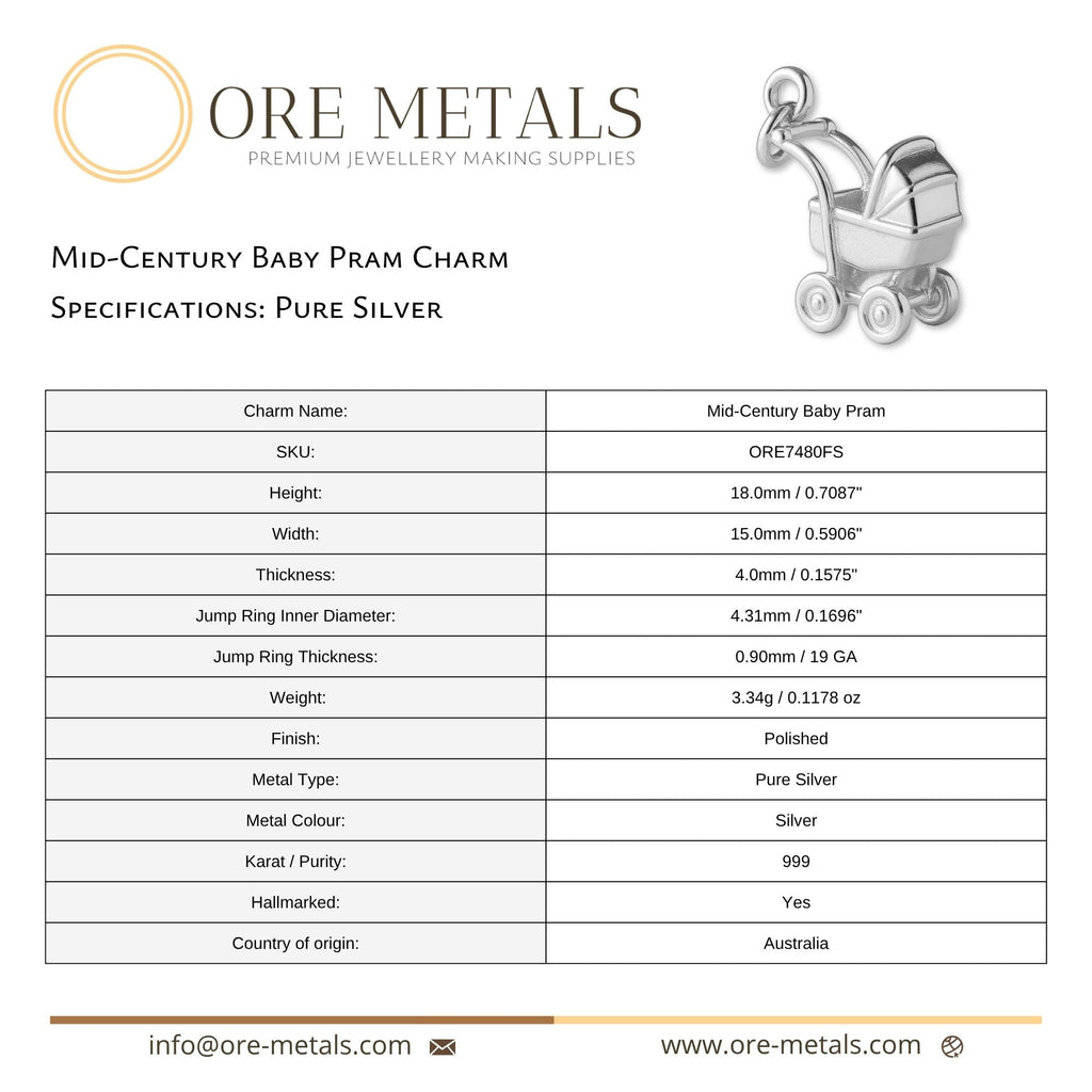 999 Pure Silver - Mid–Century Baby Pram Charm