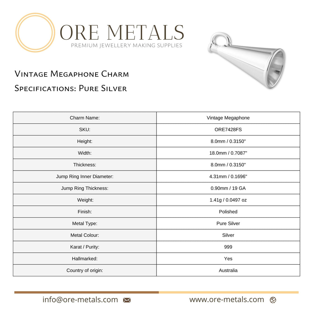 999 Pure Silver - Vintage Megaphone Charm