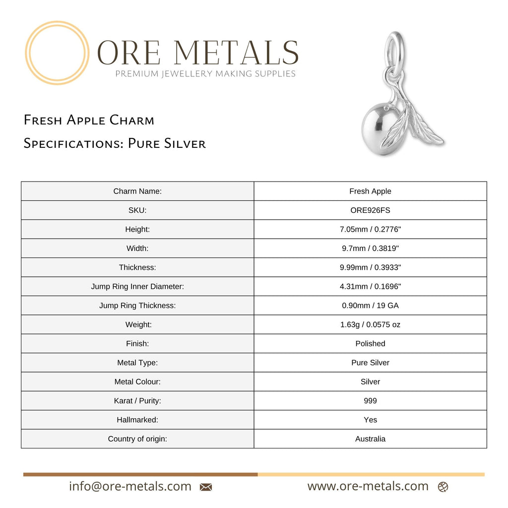 999 Pure Silver - Fresh Apple Charm