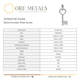 999 Pure Silver - 18 Heart Key Charm