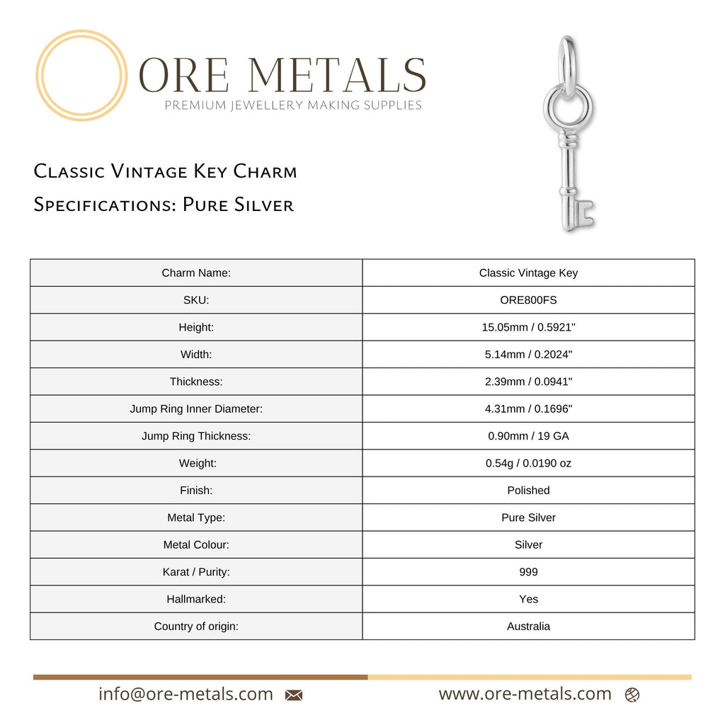 999 Pure Silver - Classic Vintage Key Charm