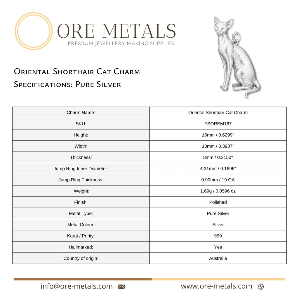 999 Pure Silver - Oriental Shorthair Cat Charm