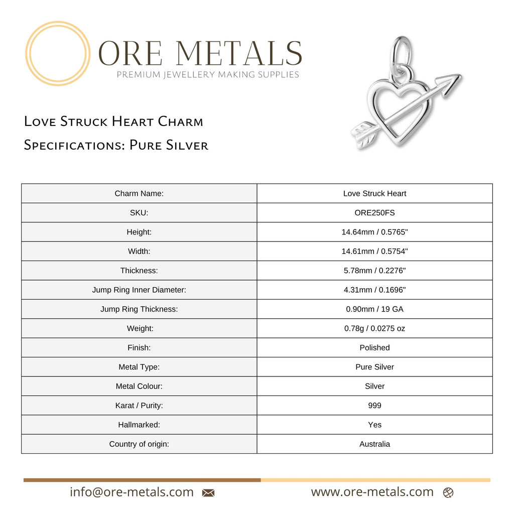 999 Pure Silver - Love Struck Heart Charm