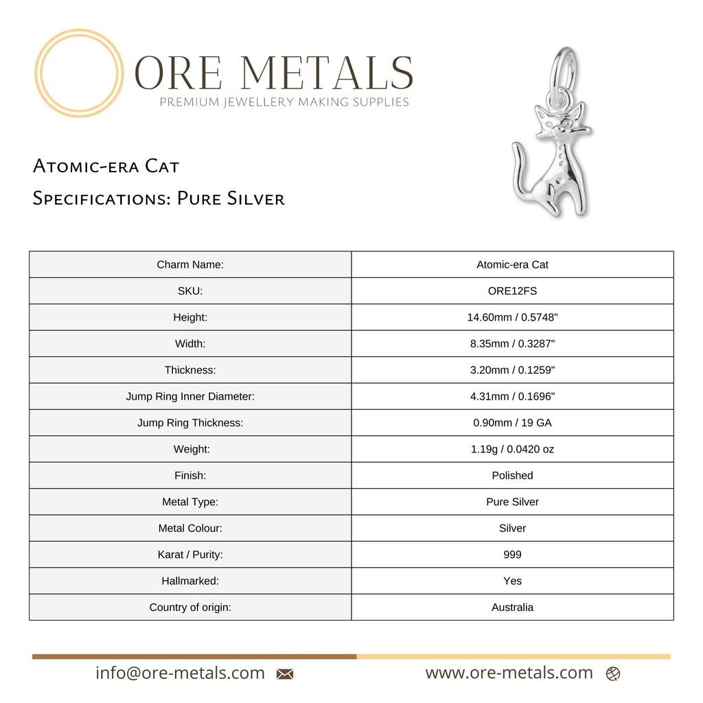 999 Pure Silver - Atomic era Cat Charm