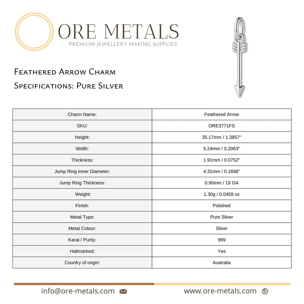 999 Pure Silver - Feathered Arrow Charm