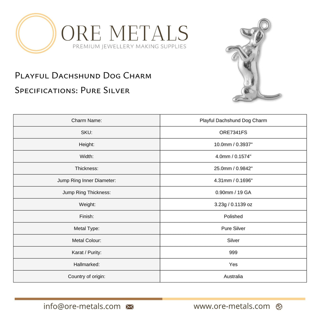 999 Pure Silver - Playful Dachshund Dog Charm