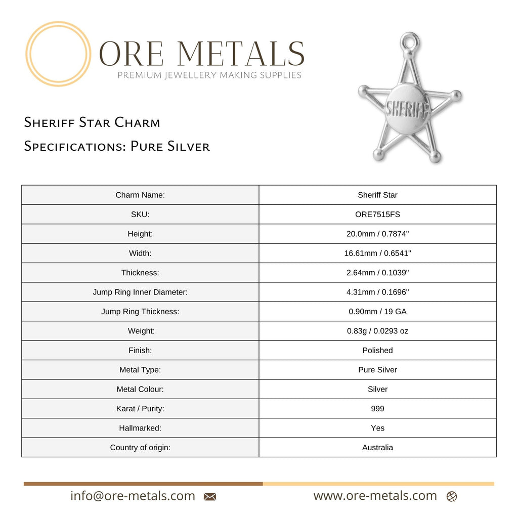 999 Pure Silver - Sheriff Star Charm