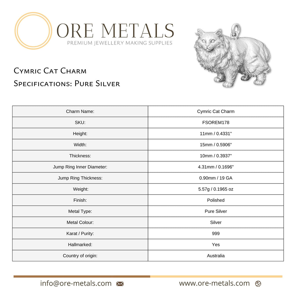 999 Pure Silver - Cymric Cat Charm