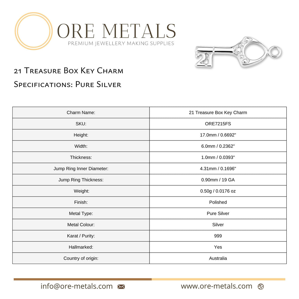 999 Pure Silver - 21 Treasure Box Key Charm