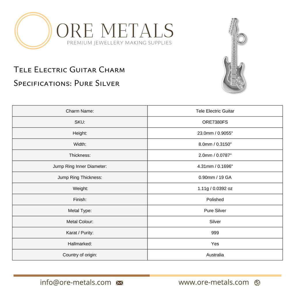 999 Pure Silver - Tele Electric Guitar Charm