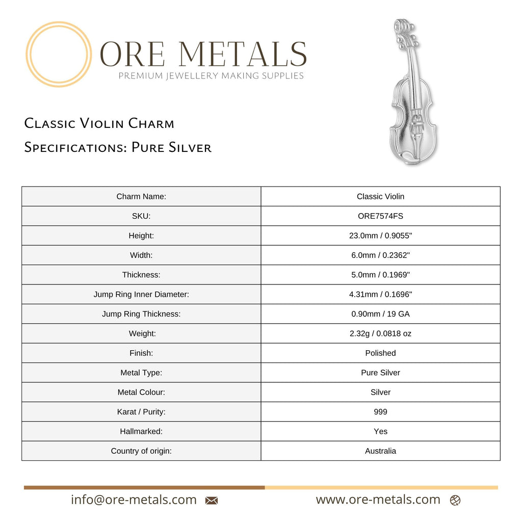 999 Pure Silver - Classic Violin Charm