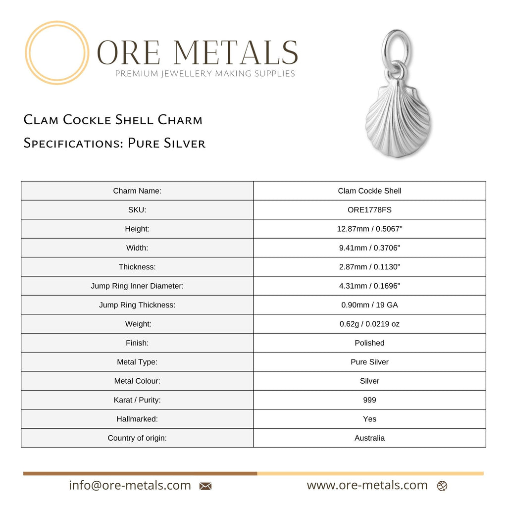 999 Pure Silver - Clam Cockle Shell Charm