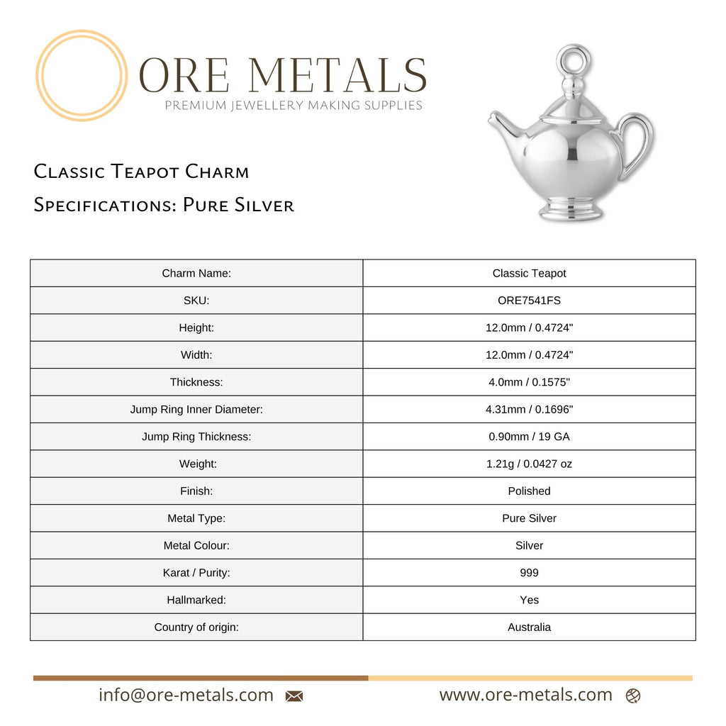 999 Pure Silver - Classic Teapot Charm