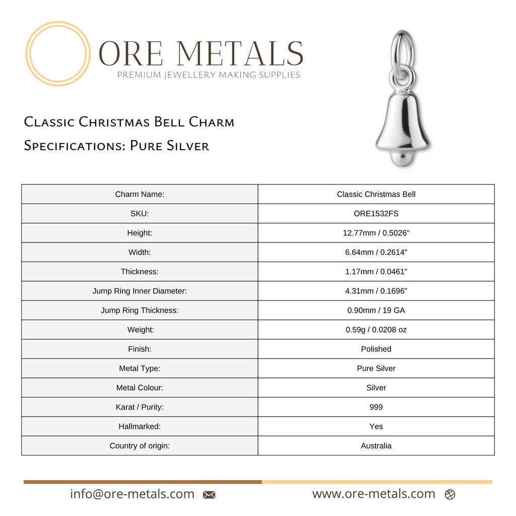 999 Pure Silver - Classic Christmas Bell Charm