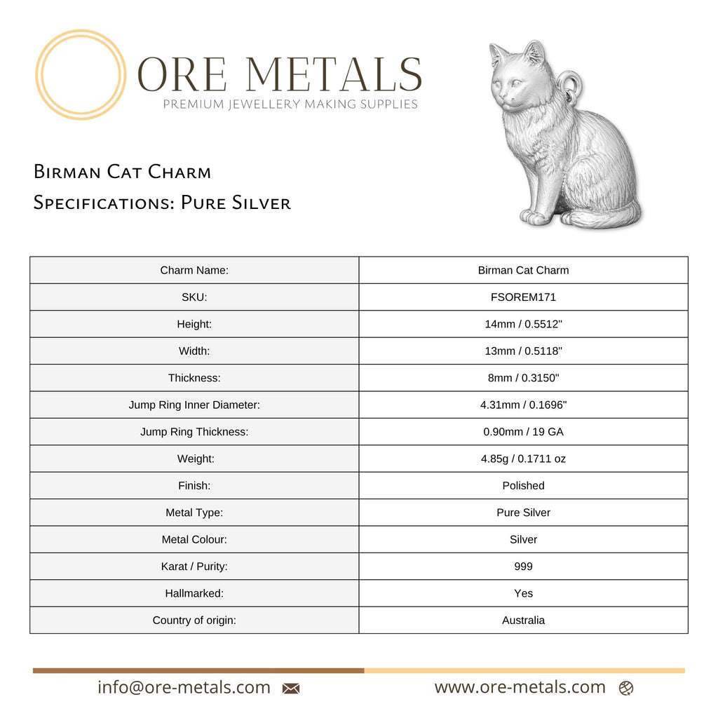 999 Pure Silver - Birman Cat Charm