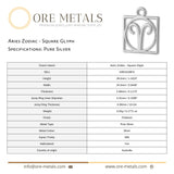 999 Pure Silver - Aries Zodiac Square Charm