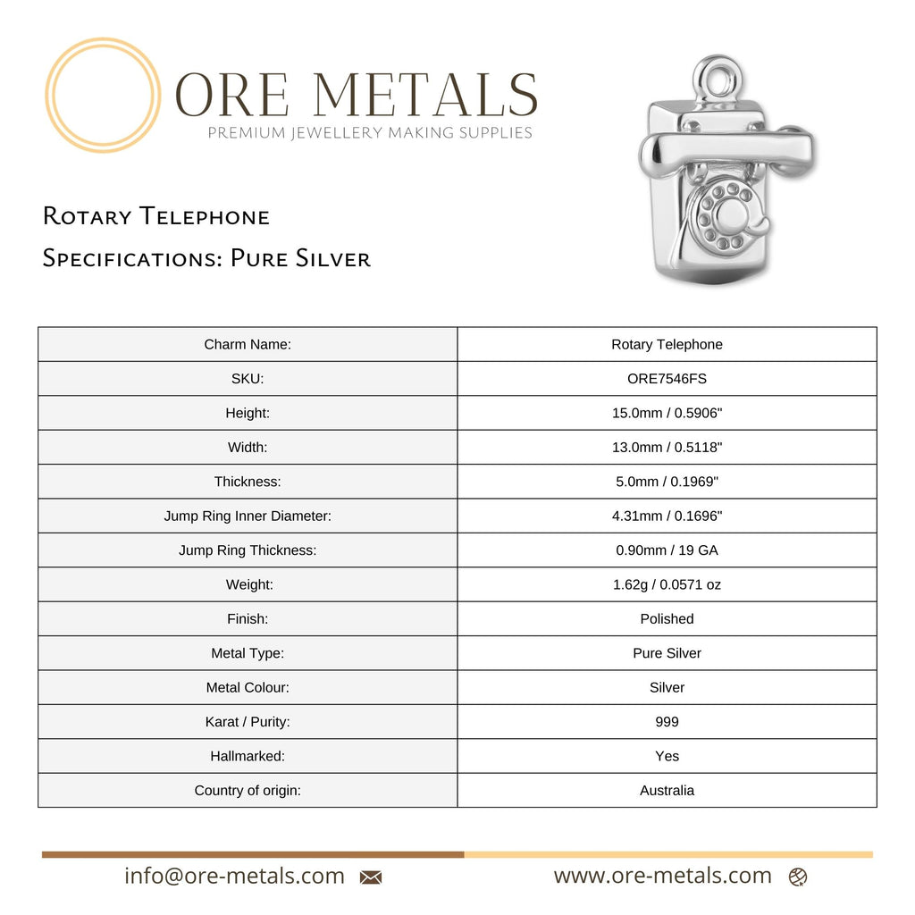 999 Pure Silver - Rotary Telephone Charm