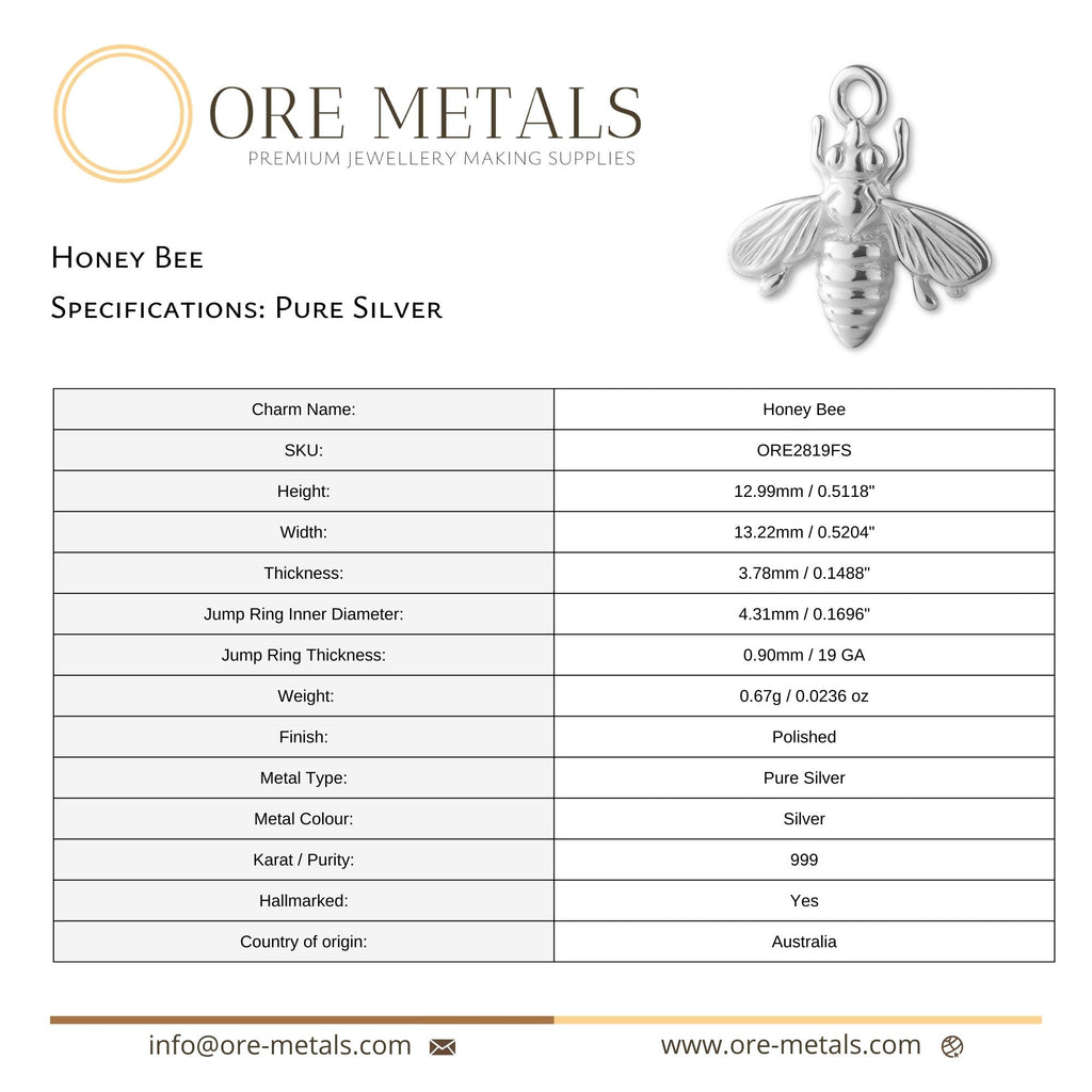 999 Pure Silver - Honey Bee Charm