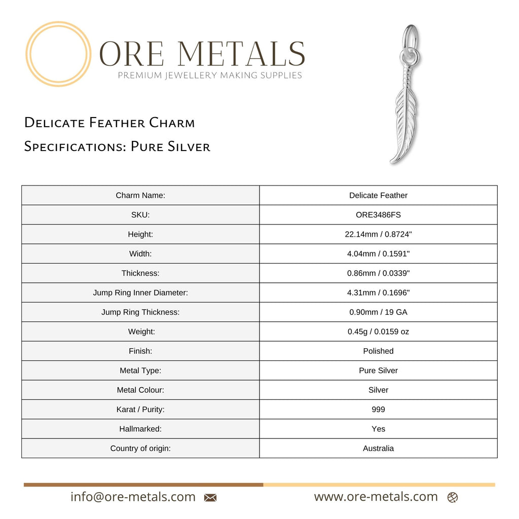 999 Pure Silver - Delicate Feather Charm