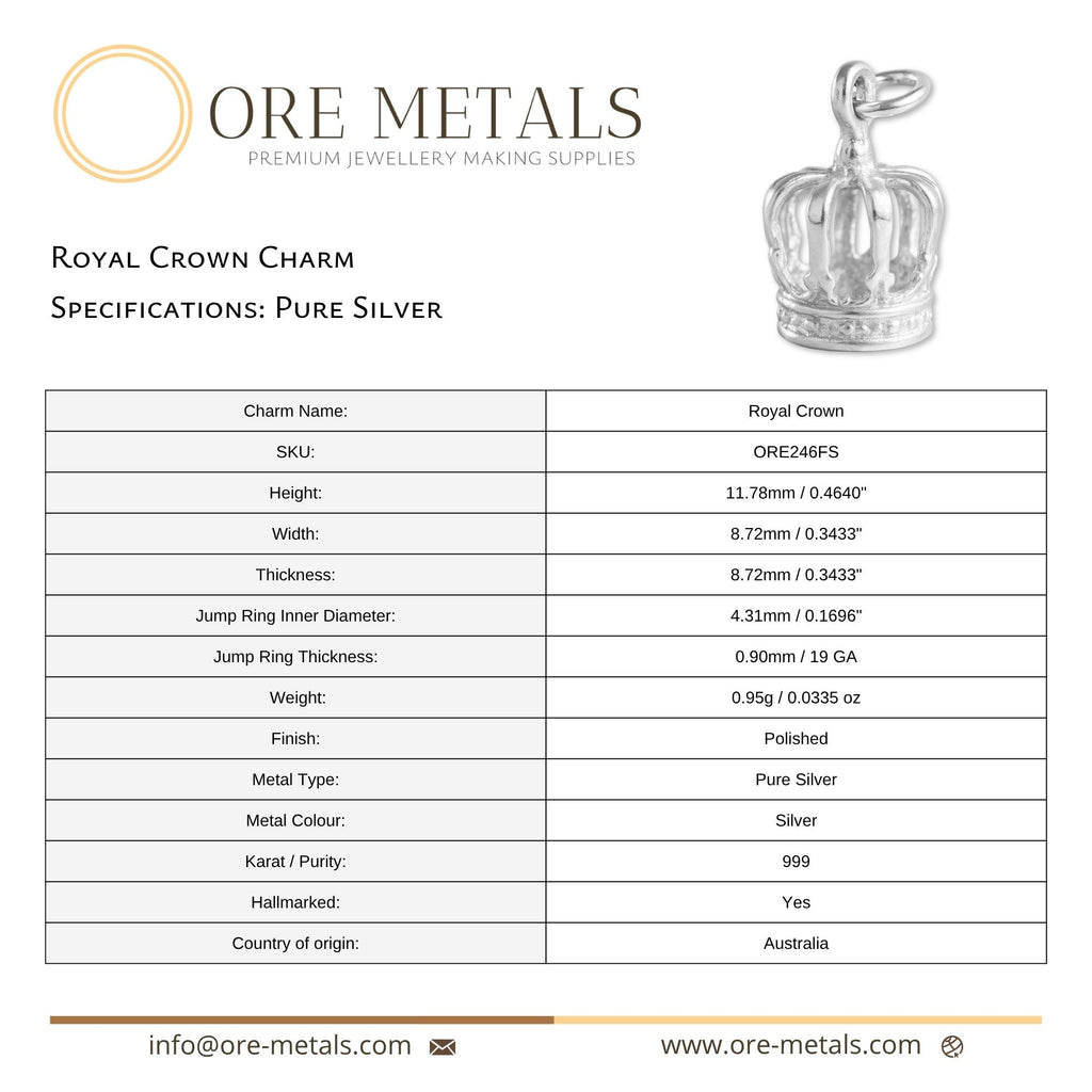 999 Pure Silver - Royal Crown Charm