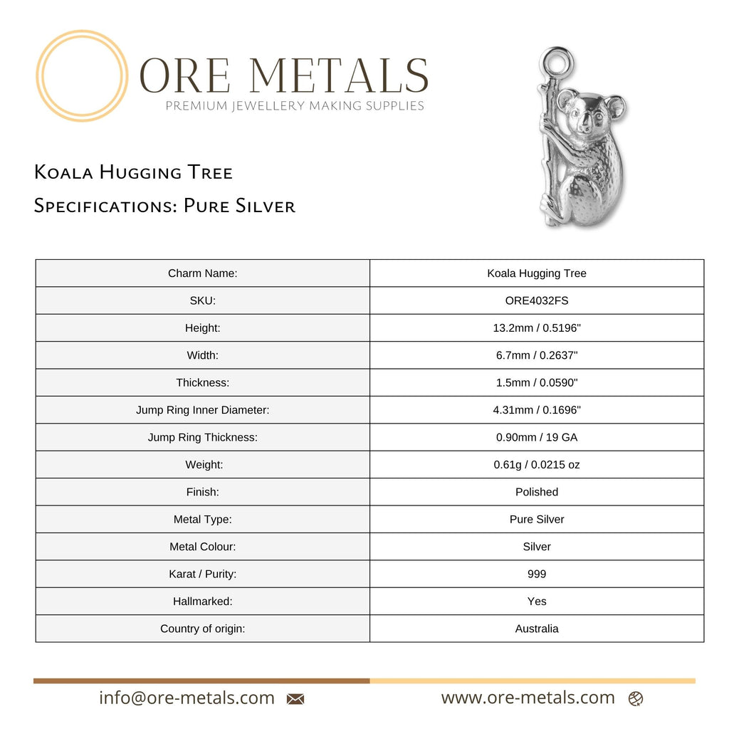 999 Pure Silver - Koala Hugging Tree Charm